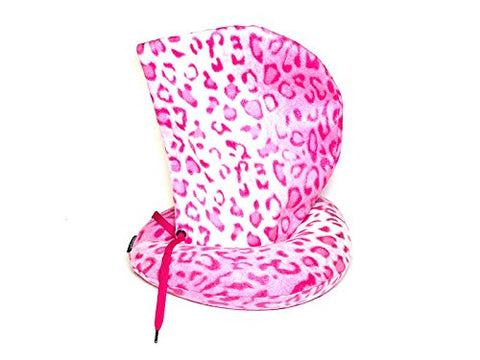 HoodiePillow Inflatable Neck Pillow - Pink Leopard Fleece