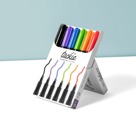M.C. Squares Tackie Markers Set - Smudge Free Pens, 6 Colors