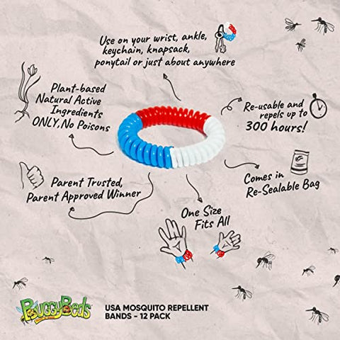 BuggyBeds Mosquito Repellent Bands, Pack of 12, USA Pride Colors