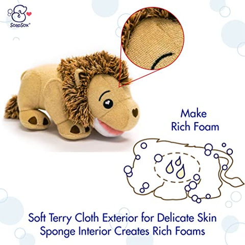 SoapSox Kids Bath Sponge Kingston The Lion, Machine Washable