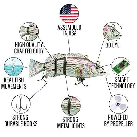UFISH 3.5" Robotic Swimming Fishing Lure, White Bass