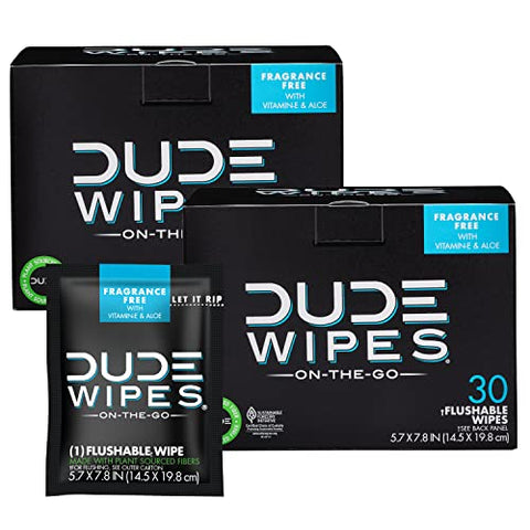DUDE Wipes - On-The-Go Flushable Wipes - 2 Pack