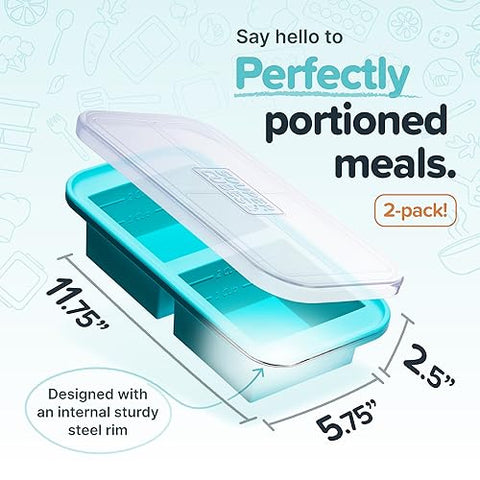 Souper Cubes 2 Cup Freezer Tray With Lid - Aqua - 2-Pack