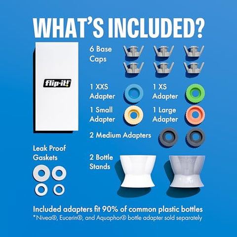 Flip-it! Super Set Universal Bottle Emptying Kit - Fits Most Bottles - Adapters Included