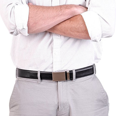 Mission Belt Men's Ratchet Belt - Steel Buckle/Black Leather | Large (36-38)