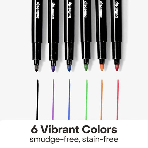 M.C. Squares Tackie Markers Set - Smudge Free Pens, 6 Colors