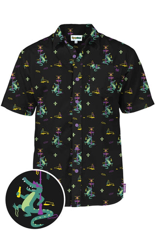 Tipsy Elves Mens Bourbon St Gator Black Shirt, Large