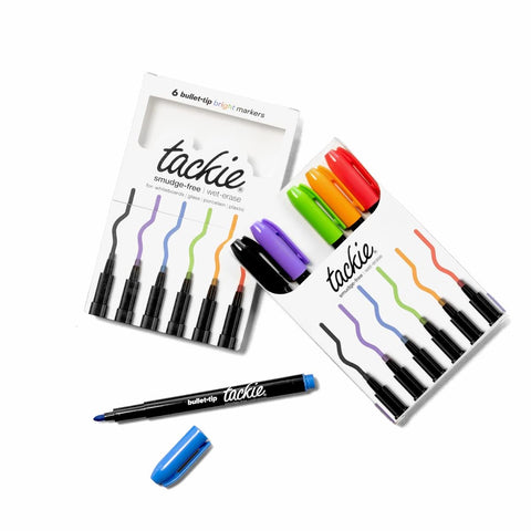 M.C. Squares Tackie Markers Set - Smudge Free Pens, 6 Colors