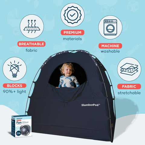 SlumberPod The Official Blackout Sleep Tent for Pack and Play, Navy Night Sky