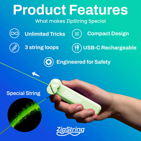 ZipString - String Rope Launcher Fidget Toy (Luscious Lime & Aqua)