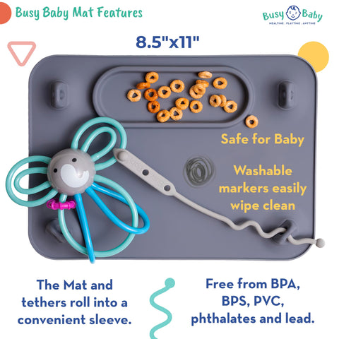 BUSY BABY Silicone Placemat - Built-in Suction Cups - Pewter