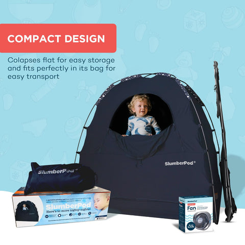 SlumberPod The Official Blackout Sleep Tent for Pack and Play, Navy Night Sky