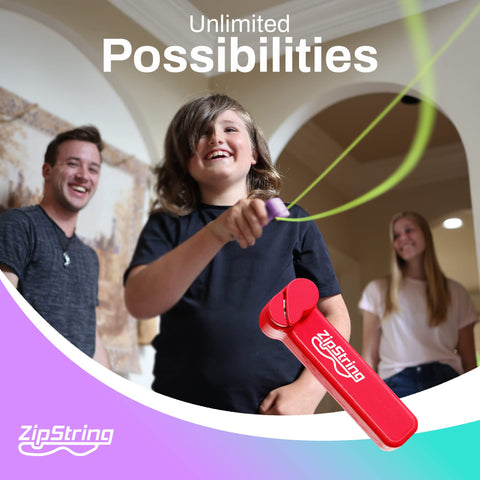 ZipString - String Rope Launcher Fidget Toy (Vivacious Violet & Rock'it Red)