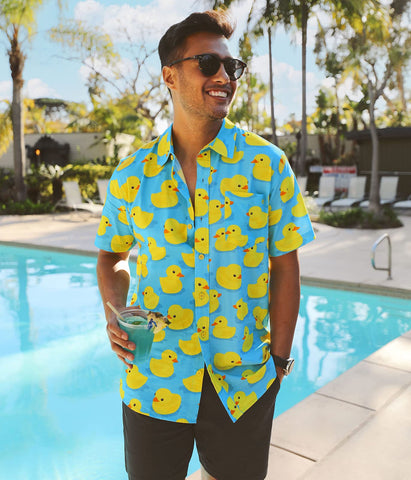 Tipsy Elves Men's Vacation Rubber Ducky Hawaiian Shirt, Large