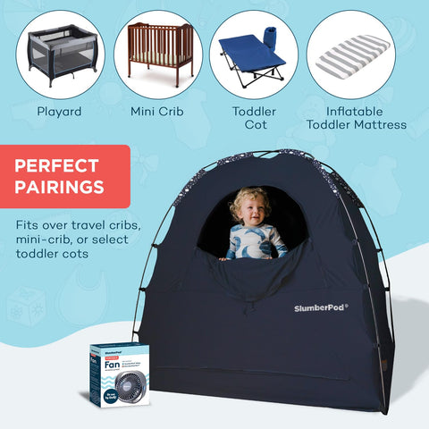 SlumberPod The Official Blackout Sleep Tent for Pack and Play, Navy Night Sky