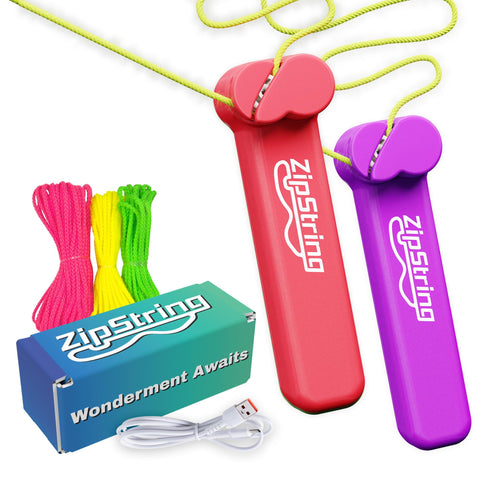 ZipString - String Rope Launcher Fidget Toy (Vivacious Violet & Rock'it Red)