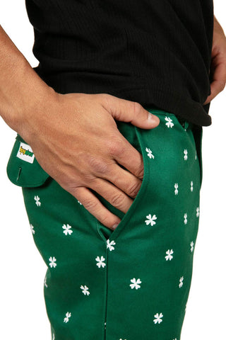 Tipsy Elves Green St Patricks Day Clover Pants Men, Large