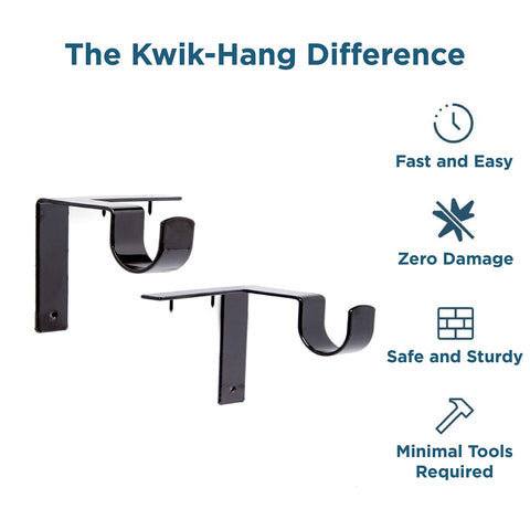 Kwik-Hang Single Curtain Rod Brackets - No Drill
