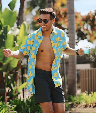 Tipsy Elves Men's Vacation Rubber Ducky Hawaiian Shirt, Large