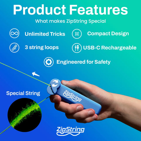 ZipString - String Rope Launcher Fidget Toy (Bodacious Blue)