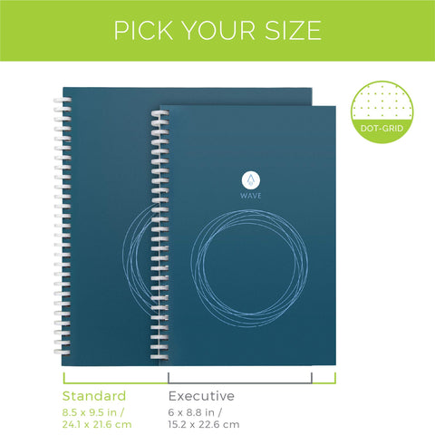 Rocketbook Wave Smart Eco-Friendly Notebook - Dotted Grid - Standard Size - BLUE (WAV-S)