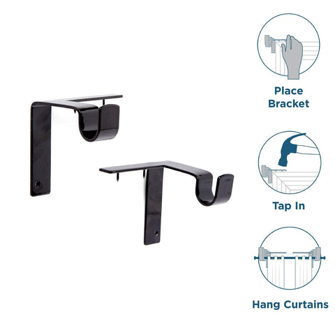 Kwik-Hang Single Curtain Rod Brackets - No Drill
