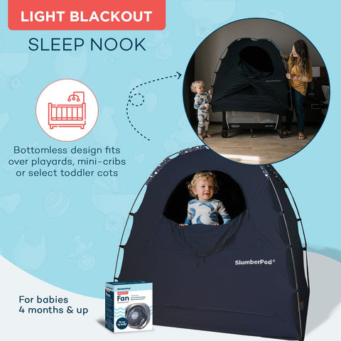 SlumberPod The Official Blackout Sleep Tent for Pack and Play, Navy Night Sky