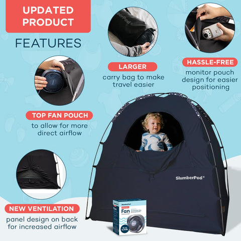 SlumberPod The Official Blackout Sleep Tent for Pack and Play, Navy Night Sky