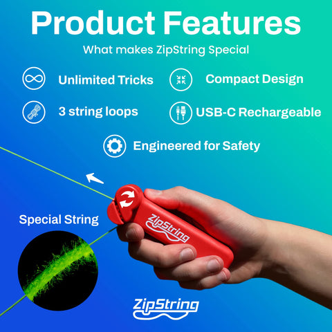 ZipString - String Rope Launcher Fidget Toy (Vivacious Violet & Rock'it Red)