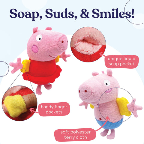 SoapSox Kids Bath Sponge 2pcs Peppa Pig and George Pig, Machine Washable
