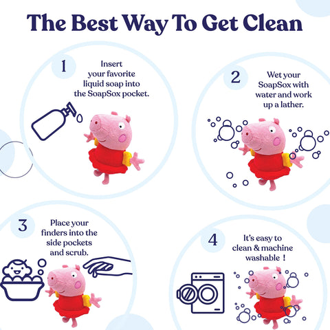 SoapSox Kids Bath Sponge 2pcs Peppa Pig and George Pig, Machine Washable