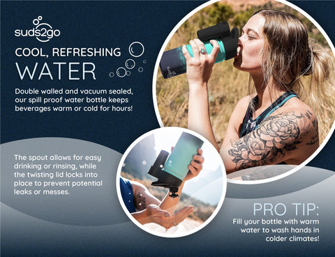 Suds2Go Stainless Steel Water Bottle and Hand Wash System - 20oz - Ocean Ombre