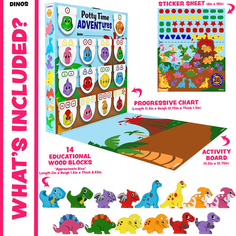 LIL ADVENTS Potty Time Adventures - Dinosaurs - 14 Wooden Blocks